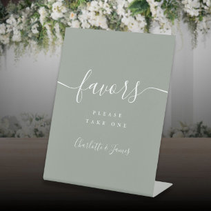 Expositor En L Mesa de favores de boda con guión moderno en verde