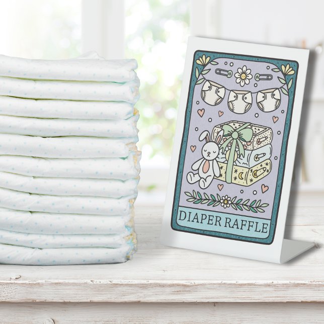 Expositor En L Mesa de rifa de pañales para baby shower de tarot (Subido por el creador)
