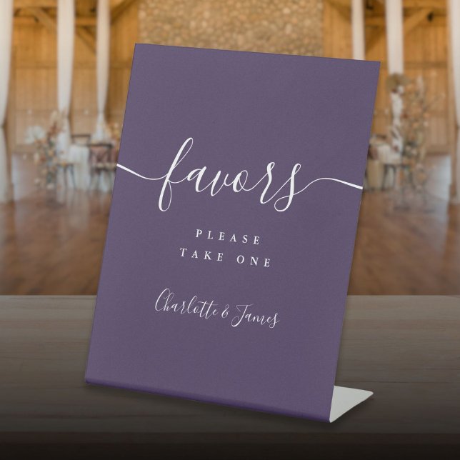 Expositor En L Mesa Purple Modern Script Wedding Favorece la boda (Purple Modern Script Wedding Favours Table Pedestal Sign)