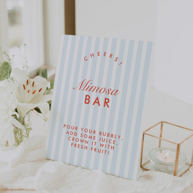 Expositor En L Mimosa Bar Retro Bachelorette Roja y Azul (Mimosa Bar Retro Red & Blue Bachelorette Pedestal Sign)