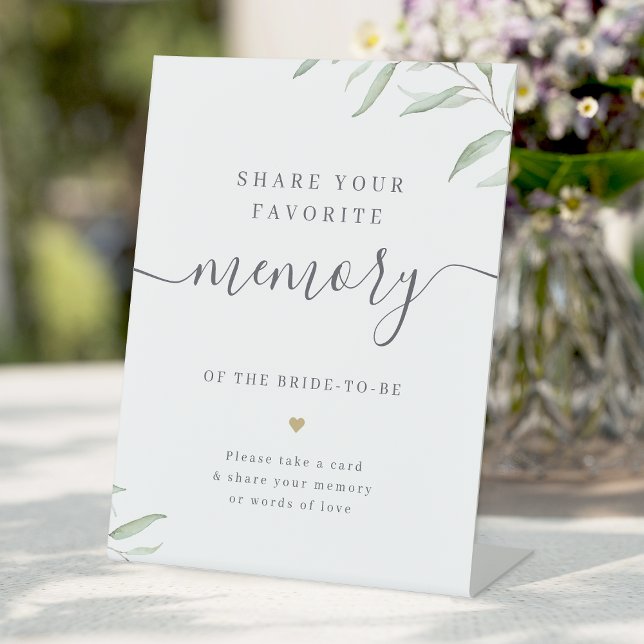 Expositor En L Mínima vegetación comparte un recuerdo de la ducha (Minimal greenery share a memory bridal shower pedestal sign)