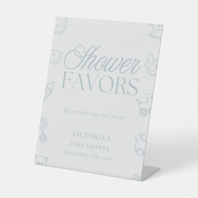 Expositor En L Minimal Blue Boy Baby Shower Favors (Anverso)