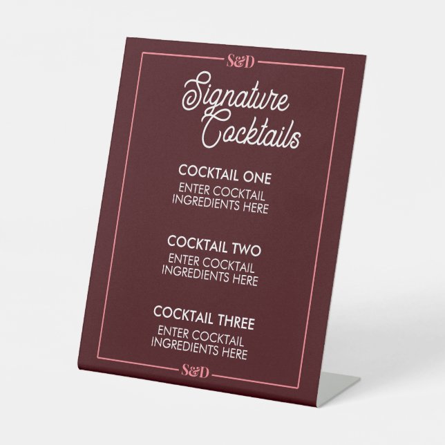 Expositor En L Minimal Modern Wedding Signature Cocktail Sign (Anverso)