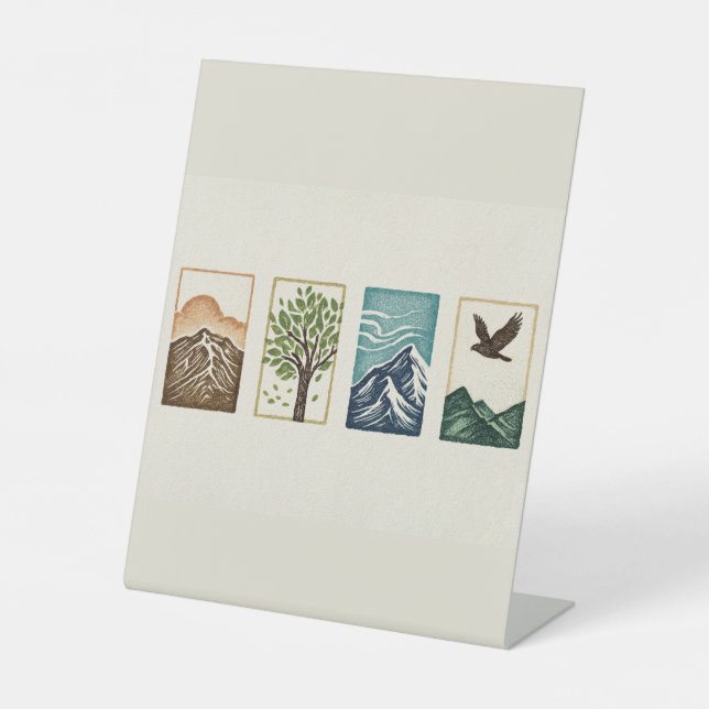 Expositor En L Minimal Nature Set – Mountain & Tree Art (Anverso)