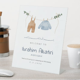 Expositor En L Minimalist Aqiqah Welcome Sign Baby Boy Blue Earth