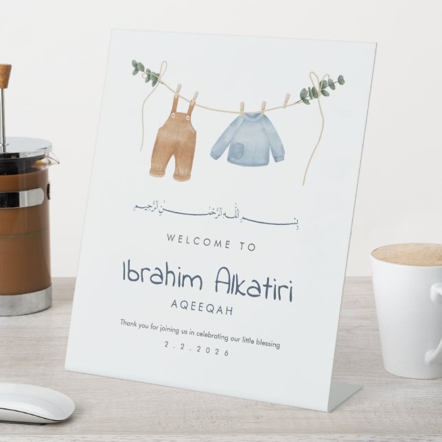 Expositor En L Minimalist Aqiqah Welcome Sign Baby Boy Blue Earth (In Situ)