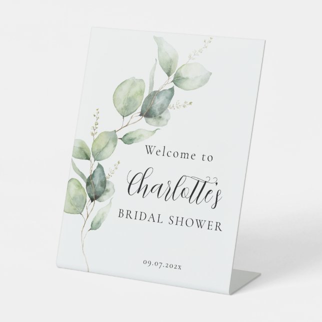 Expositor En L Minimalist Eucalyptus Script Bridal Shower (Anverso)
