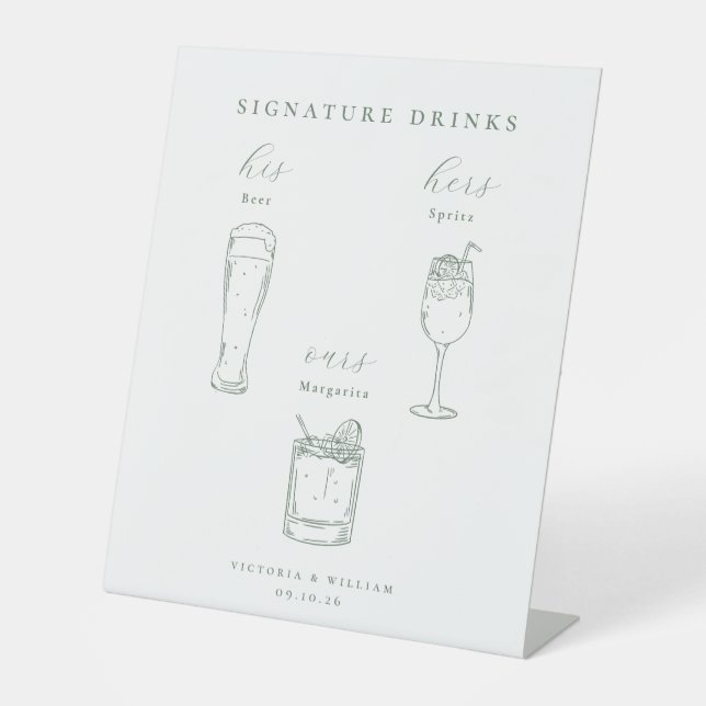Expositor En L Minimalist Sage Green Wedding Signature Drinks (Anverso)