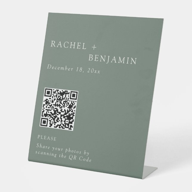 Expositor En L Minimalist Wedding Photo Share QR Code Sage Green (Anverso)