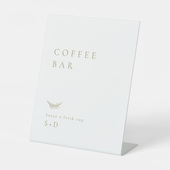 Expositor En L Minimalist White Gold Coffee Bar Wedding Sign (Anverso)