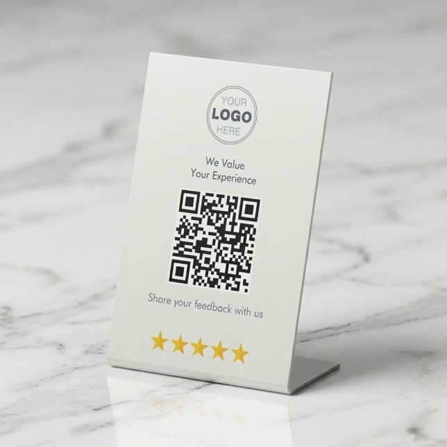 Expositor En L Minimalist White Modern QR Feedback Design (Minimalist QR Code Review Sign | Modern Business Feedback Display)