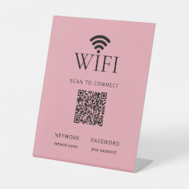 Expositor En L Minimalist WiFi Password Desk Sign QR Code  Pink
