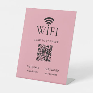 Expositor En L Minimalist WiFi Password Desk Sign QR Code  Pink