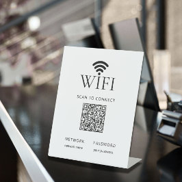 Expositor En L Minimalist WiFi Password Sign QR Code Black White