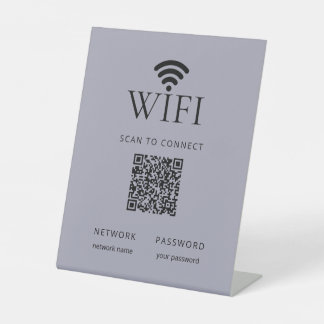 Expositor En L Minimalist WiFi Password Sign QR Code Muted Blue