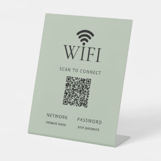 Expositor En L Minimalist WiFi Password Sign QR Code Sage Green