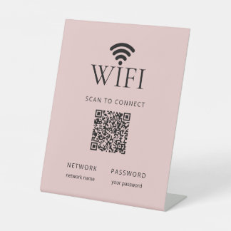 Expositor En L Minimalist WiFi Password Sign with QR Code Pink