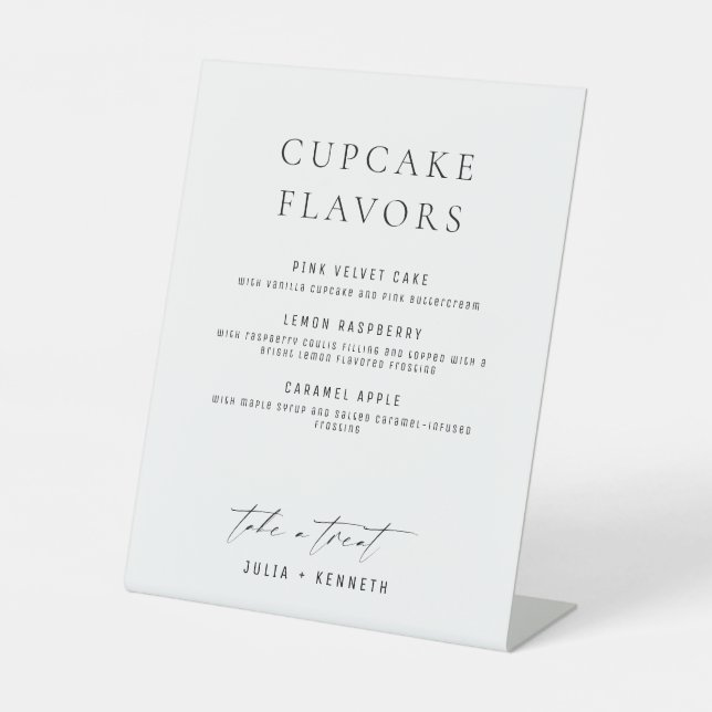 Expositor En L Minimalistic Classy Cupcake Flavors Wedding Sign (Anverso)