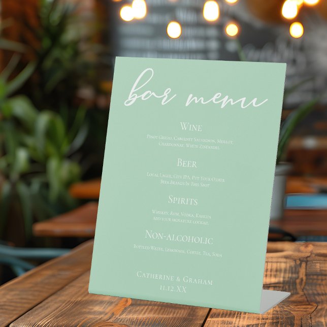 Expositor En L Mint Green Typography Spring Wedding Bar Menú (Subido por el creador)
