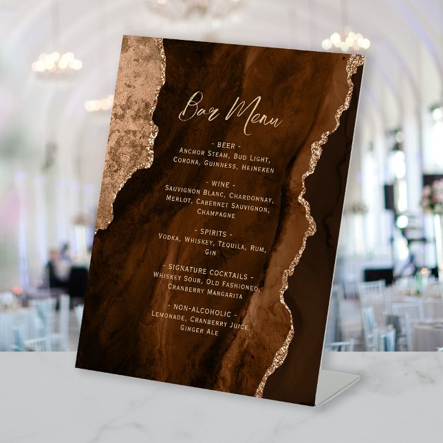 Expositor En L Mocha Brown Gold Agate Wedding Bar Menu (Subido por el creador)