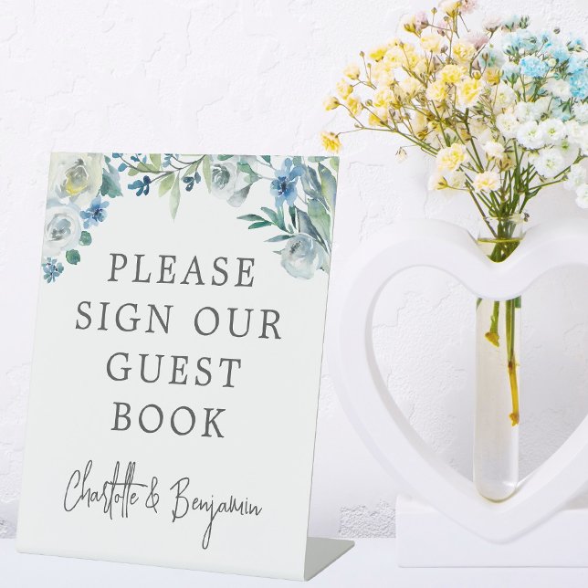 Expositor En L Moda Blue White Spring Floral Guest Book (Subido por el creador)