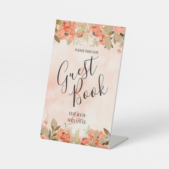 Expositor En L Moda Boda Floral Libro de invitados (Anverso)