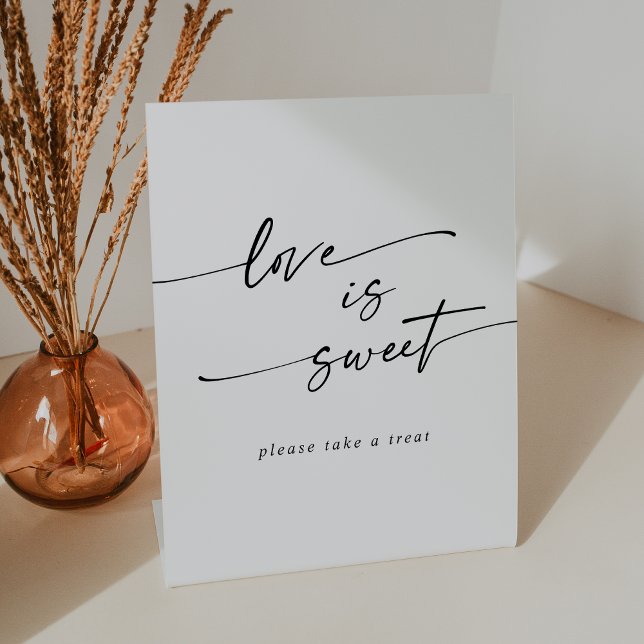Expositor En L Moda Boho Amor blanco y negro es dulce Boda (Boho Chic Black and White Love Is Sweet Wedding Pedestal Sign)