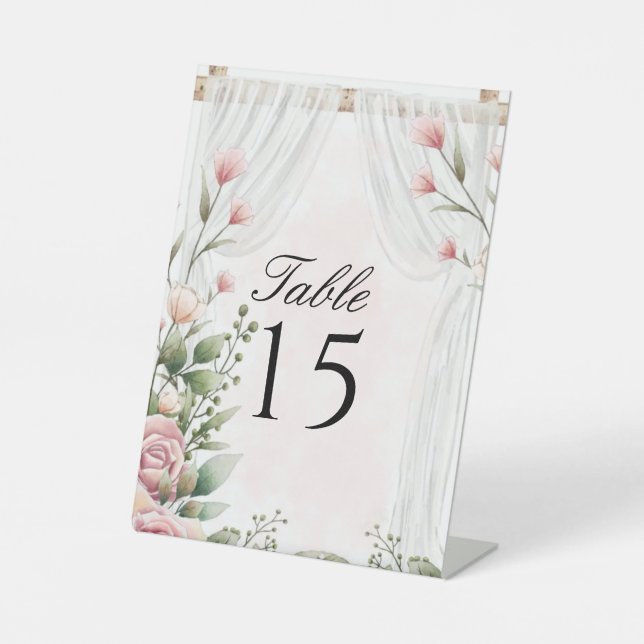 Expositor En L Moda Cañón Blanco Boda Floral Rosa Número de tabla (Anverso)