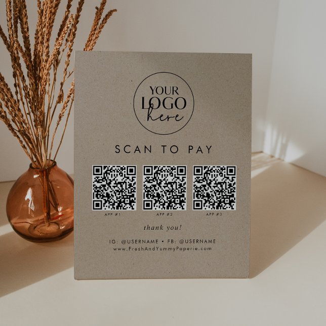 Expositor En L Moda Faux Kraft Business Logo QR Code Scan To Pay (Subido por el creador)