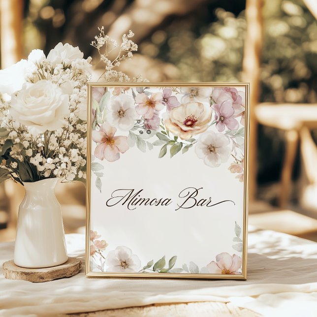 Expositor En L Moda Floral acuarela Mimosa Bar Bridal Shower (Chic Floral Watercolor Mimosa Bar Bridal Shower Pedestal Sign)