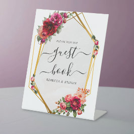 Expositor En L Moda floral rosa rosado y boda de oro falso