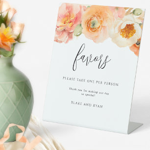 Expositor En L Moda Peach Floral Wedding Favor Por Favor Toma Uno