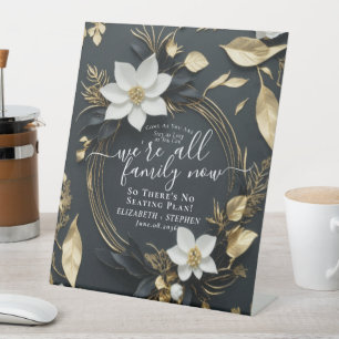 Expositor En L Moda Rótulo del Boda de asiento con flores de oro