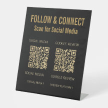 Modern Black Gold Dual QR Social Media y Reseñas