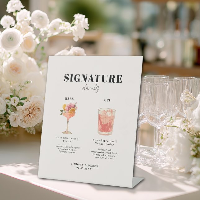 Expositor En L Modern Bold Font His & Hers Drinks Wedding (Modern Bold Font His & Hers Drinks Wedding Pedestal Sign)