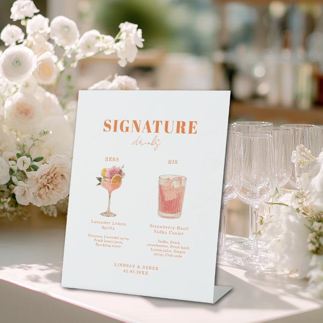 Expositor En L Modern Bold Font His & Hers Drinks Wedding (Modern Bold Font His & Hers Drinks Wedding Pedestal Sign)