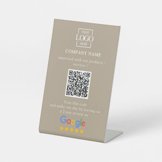 Expositor En L Modern Custom Google Reviews QR Code Business Logo (Anverso)