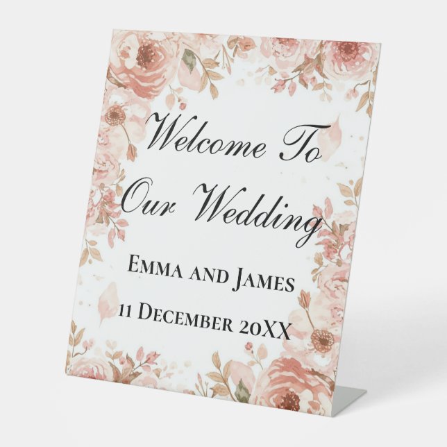Expositor En L Modern Customisable Pink Floral Welcome Sign (Anverso)