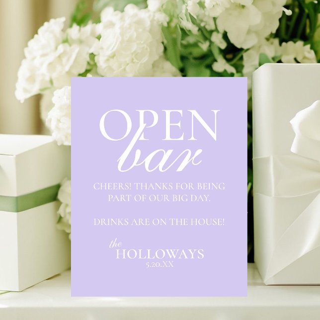 Expositor En L Modern Elegant Lavender Open Bar Wedding (Modern Elegant Lavender Open Bar Wedding Pedestal Sign)