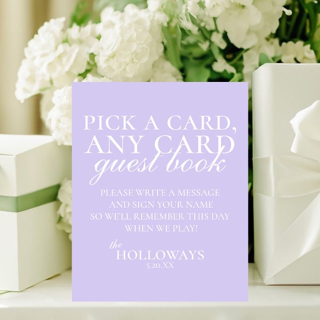 Expositor En L Modern Elegant Lavender Playing Card Guest Book (Modern Elegant Lavender Playing Card Guest Book Pedestal Sign)