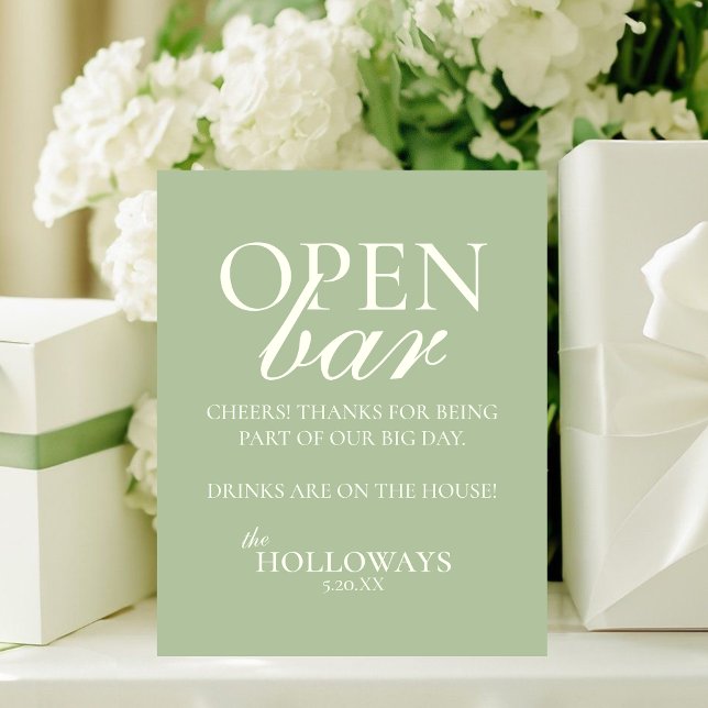 Expositor En L Modern Elegant Sage Green Open Bar Wedding (Modern Elegant Sage Green Open Bar Wedding Pedestal Sign)