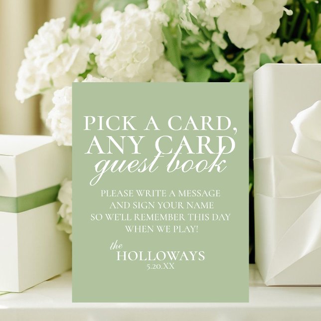Expositor En L Modern Elegant Sage Green Playing Card Guest Book (Modern Elegant Sage Green Playing Card Guest Book Pedestal Sign)