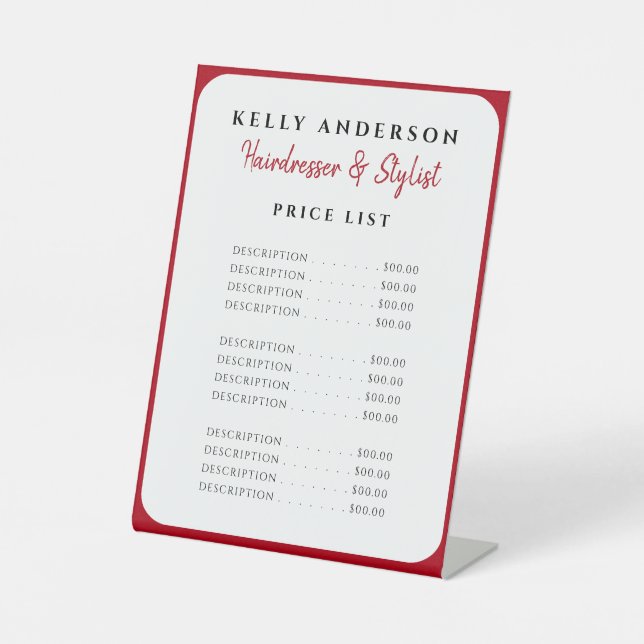 Expositor En L Modern Feminine Red Border Hairdresser Price List (Anverso)