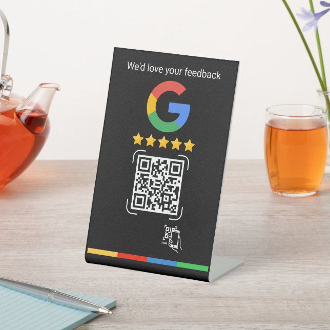 Expositor En L Modern Google Review QR Scan Black Stand (In Situ)