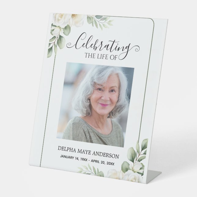 Expositor En L Modern Green and White Floral Pedestal Sign (Anverso)