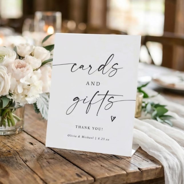 Expositor En L Modern Handwriting Cards & Gifts Wedding (Modern cards and gifts sign in elegant handwriting with heart - black and white.)
