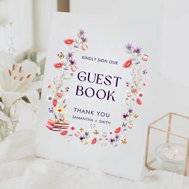 Expositor En L Modern Lavender Wildflower Guest Book (Elegant lavender wildflower guest book sign to mark your storybook new chapter.)