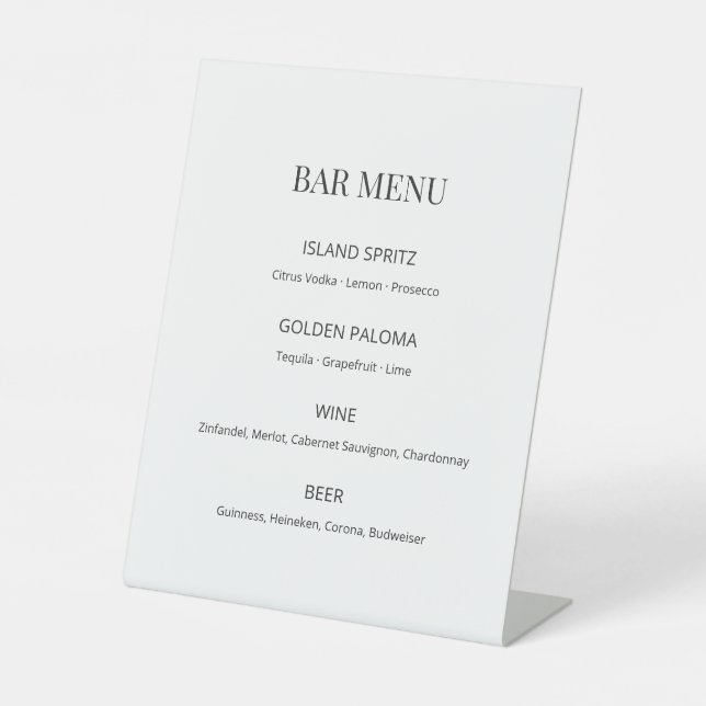 Expositor En L Modern Minimal Wedding Bar Menu Sign (Anverso)
