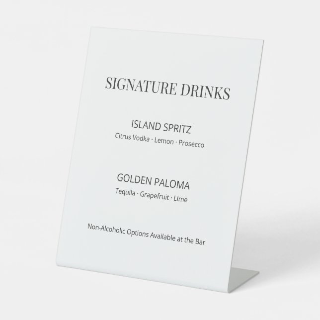 Expositor En L Modern Minimal Wedding Signature Drinks Sign (Anverso)