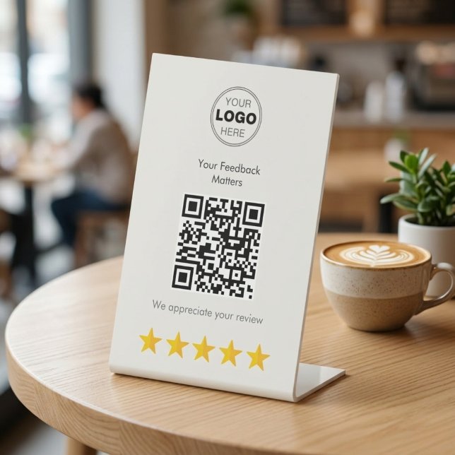 Expositor En L Modern Minimalist QR Code Customer Feedback (Boost Business Reviews: Minimalist Neutral QR Code Pedestal Sign)